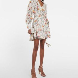 Zimmermann Elka Vine Ivory Print Women's White Floral Linen Wrap Mini Dress